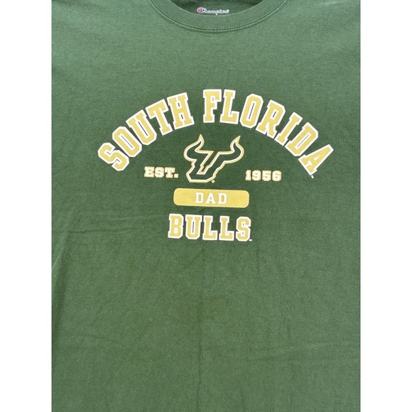 Champion South Florida Bulls Dad T-Shirt Medium Green NCAA Collegiate USF Tee - Picture 2 of 8